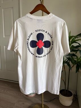 Scotch & Soda Amsterdams Blauw Clover Logo T-Shirt White Size Medium